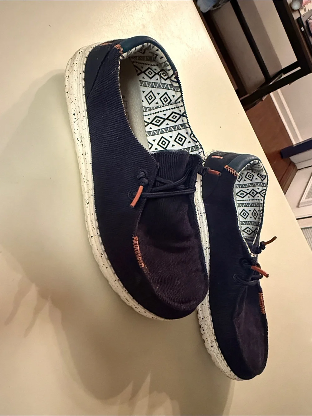 Hey Dude Women's Navy Canvas Slip-On Loafer with Patterned Lining